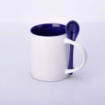 ЧАШКА СУБЛІМАЦІЙНА КОЛЬОРОВА ВСЕРЕДИНІ З ЛОЖКОЮ КОБАЛЬТ