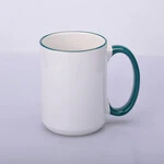 ЧАШКА КОЛЬОРОВА BIG 425 ml, (ZELENA) З КОЛЬОРОВИМ ОБІДКОМ І РУЧКОЮ