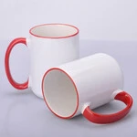 ЧАШКА КОЛЬОРОВА BIG 425 ml, (CHERVONA) З КОЛЬОРОВИМ ОБІДКОМ І РУЧКОЮ