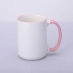 ЧАШКА КОЛЬОРОВА BIG 425 ml, (PINK/РОЗОВА) З КОЛЬОРОВИМ ОБІДКОМ І РУЧКОЮ