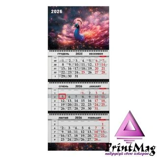 Квартальний календар на 2026 рік "Сяйво павича" К033