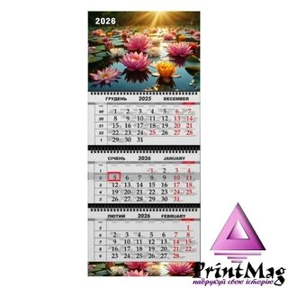 Квартальний календар на 2026 рік "Лотоси на світанку" К039