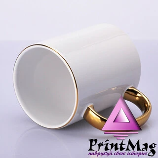 ЧАШКА ДЛЯ СУБЛІМАЦІЇ БІЛА ІЗ ЗОЛОТИМ КАНТОМ І РУЧКОЮ