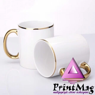 ЧАШКА ДЛЯ СУБЛІМАЦІЇ БІЛА ІЗ ЗОЛОТИМ ОБОДКОМ І РУЧКОЮ