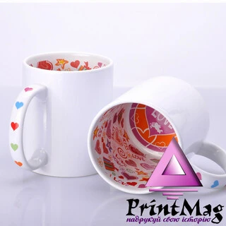 ЧАШКА ДЛЯ СУБЛІМАЦІЇ БІЛА З МАЛЮНОКОМ ВСЕРЕДИНІ 330мл (KISS LOVE)