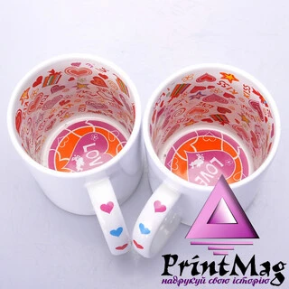 ЧАШКА ДЛЯ СУБЛІМАЦІЇ БІЛА З МАЛЮНОКОМ ВСЕРЕДИНІ 330мл (KISS LOVE)