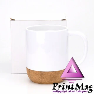 ЧАШКА ДЛЯ СУБЛІМАЦІЇ БІЛА 400мл НА ПРОБКОВІЙ ОСНОВІ