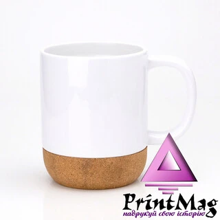 ЧАШКА ДЛЯ СУБЛІМАЦІЇ БІЛА 400мл НА ПРОБКОВІЙ ОСНОВІ