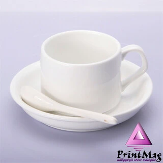 КАВОВА ЧАШКА З БЛЮДЦЕМ І ЛОЖКОЮ ДЛЯ СУБЛІМАЦІЇ БІЛА 130мл
