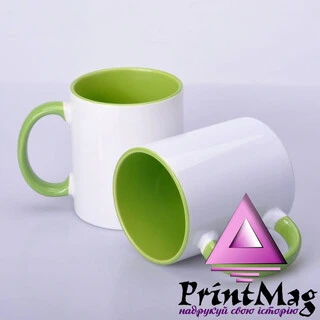 ЧАШКА СУБЛІМАЦІЙНА КОЛЬОРОВА ВСЕРЕДИНІ І РУЧКА (САЛАТОВА)