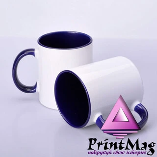 ЧАШКА СУБЛІМАЦІЙНА КОЛЬОРОВА ВСЕРЕДИНІ І РУЧКА (КОБАЛЬТ)