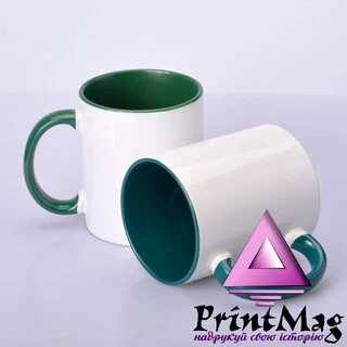 ЧАШКА СУБЛІМАЦІЙНА КОЛЬОРОВА ВСЕРЕДИНІ І РУЧКА (ЗЕЛЕНА)