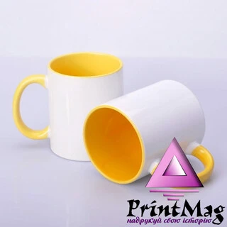 ЧАШКА СУБЛІМАЦІЙНА КОЛЬОРОВА ВСЕРЕДИНІ І РУЧКА (ЖОВТА)