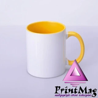 ЧАШКА СУБЛІМАЦІЙНА КОЛЬОРОВА ВСЕРЕДИНІ І РУЧКА (ЖОВТА)