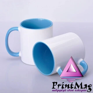 ЧАШКА СУБЛІМАЦІЙНА КОЛЬОРОВА ВСЕРЕДИНІ І РУЧКА (Блакитна)