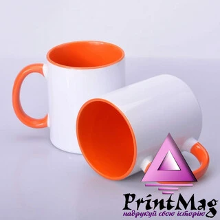 ЧАШКА СУБЛІМАЦІЙНА КОЛЬОРОВА ВСЕРЕДИНІ І РУЧКА (ПОМАРАНЧОВА)