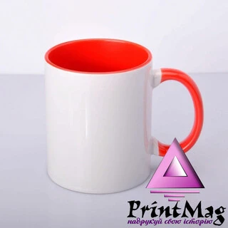 ЧАШКА СУБЛІМАЦІЙНА КОЛЬОРОВА ВСЕРЕДИНІ І РУЧКА (ЧЕРВНА)