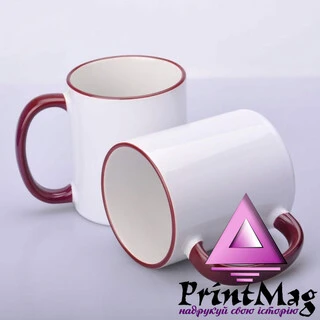 ЧАШКА СУБЛІМАЦІЙНА КОЛЬОРОВИЙ ОБІДОК І РУЧКА (БОРДОВА)