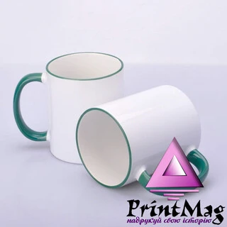 ЧАШКА СУБЛІМАЦІЙНА КОЛЬОРОВИЙ ОБІДОК І РУЧКА (ЗЕЛЕНА)