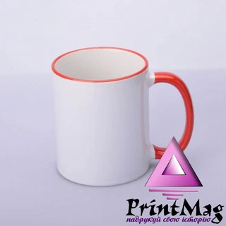 ЧАШКА СУБЛІМАЦІЙНА КОЛЬОРОВИЙ ОБІДОК І РУЧКА (ЧЕРВОНА)