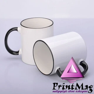 ЧАШКА СУБЛІМАЦІЙНА КОЛЬОРОВИЙ ОБІДОК І РУЧКА (ЧОРНА)