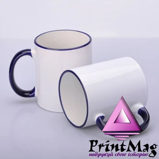 ЧАШКА СУБЛІМАЦІЙНА КОЛЬОРОВИЙ ОБІДОК І РУЧКА (КОБАЛЬТ)