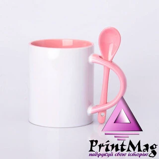 ЧАШКА СУБЛІМАЦІЙНА КОЛЬОРОВА ВСЕРЕДИНІ З ЛОЖКОЮ РОЖЕВА