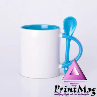 ЧАШКА СУБЛІМАЦІЙНА КОЛЬОРОВА ВСЕРЕДИНІ З ЛОЖКОЮ БЛАКИТНА