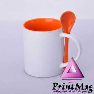 ЧАШКА СУБЛІМАЦІЙНА КОЛЬОРОВА ВСЕРЕДИНІ З ЛОЖКОЮ ПОМАРАНЧЕВА