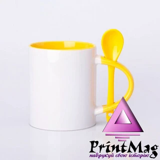 ЧАШКА СУБЛІМАЦІЙНА КОЛЬОРОВА ВСЕРЕДИНІ З ЛОЖКОЮ ЖОВТА