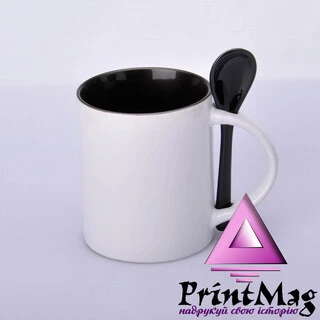 ЧАШКА СУБЛІМАЦІЙНА КОЛЬОРОВА ВСЕРЕДИНІ З ЛОЖКОЮ ЧОРНА