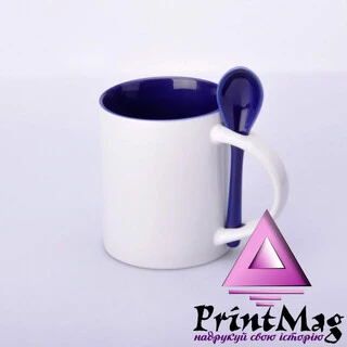 ЧАШКА СУБЛІМАЦІЙНА КОЛЬОРОВА ВСЕРЕДИНІ З ЛОЖКОЮ КОБАЛЬТ