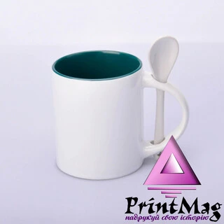ЧАШКА СУБЛІМАЦІЙНА КОЛЬОРОВА ВСЕРЕДИНІ З ЛОЖКОЮ ЗЕЛЕНА