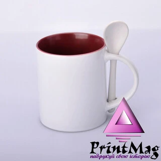 ЧАШКА СУБЛІМАЦІЙНА КОЛЬОРОВА ВСЕРЕДИНІ З ЛОЖКОЮ БОРДОВА