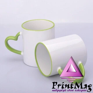 ЧАШКА СУБЛІМАЦІЙНА КОЛЬОРОВИЙ ОБІДОК І РУЧКА LOVE САЛАТОВИЙ