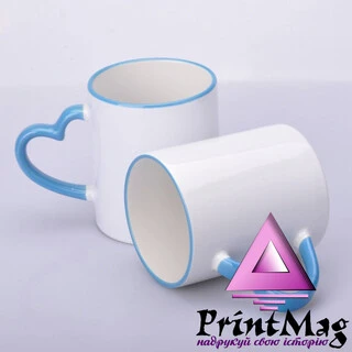 ЧАШКА СУБЛІМАЦІЙНА КОЛЬОРОВИЙ ОБІДОК І РУЧКА LOVE БЛАКИТНИЙ