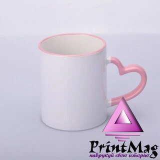 ЧАШКА СУБЛІМАЦІЙНА КОЛЬОРОВИЙ ОБІДОК І РУЧКА LOVE РОЖЕВИЙ