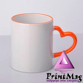 ЧАШКА СУБЛІМАЦІЙНА КОЛЬОРОВИЙ ОБІДОК І РУЧКА LOVE ПОМАРАНЧЕВИЙ