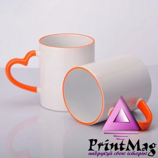 ЧАШКА СУБЛІМАЦІЙНА КОЛЬОРОВИЙ ОБІДОК І РУЧКА LOVE ПОМАРАНЧЕВИЙ