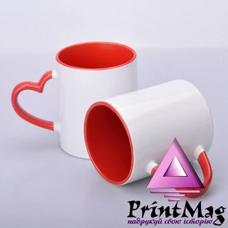 ЧАШКА СУБЛІМАЦІЙНА КОЛЬОРОВА ВСЕРЕДИНІ І РУЧКА LOVE ЧЕРВОНА