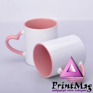 ЧАШКА СУБЛІМАЦІЙНА КОЛЬОРОВА ВСЕРЕДИНІ І РУЧКА LOVE РОЖЕВА