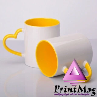 ЧАШКА СУБЛІМАЦІЙНА КОЛЬОРОВА ВСЕРЕДИНІ І РУЧКА LOVE ЖОВТА