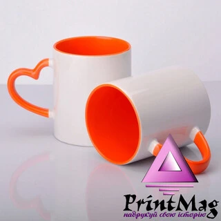 ЧАШКА СУБЛІМАЦІЙНА КОЛЬОРОВА ВСЕРЕДИНІ І РУЧКА LOVE ПОМАРАНЧЕВА