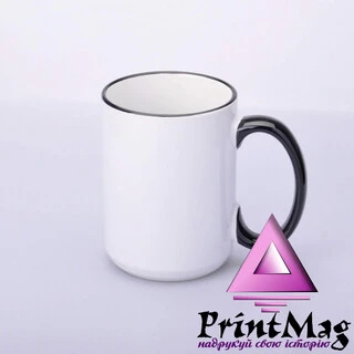 ЧАШКА КОЛЬОРОВА BIG 425 ml, (BLACK) З КОЛЬОРОВИМ ОБІДКОМ І РУЧКОЮ