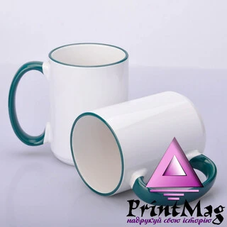 ЧАШКА КОЛЬОРОВА BIG 425 ml, (ZELENA) З КОЛЬОРОВИМ ОБІДКОМ І РУЧКОЮ