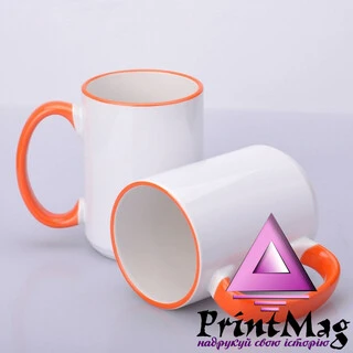 ЧАШКА КОЛЬОРОВА BIG 425 ml, (ROZHEVA) З КОЛЬОРОВИМ ОБІДКОМ І РУЧКОЮ