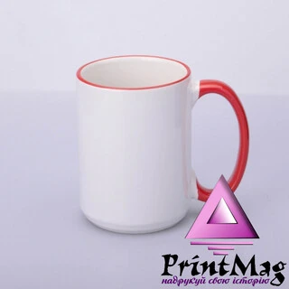 ЧАШКА КОЛЬОРОВА BIG 425 ml, (CHERVONA) З КОЛЬОРОВИМ ОБІДКОМ І РУЧКОЮ