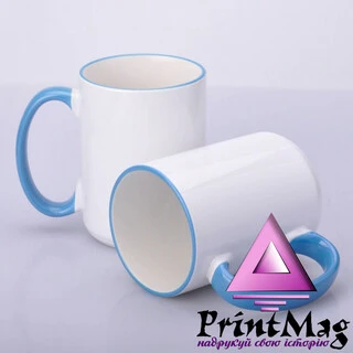 ЧАШКА КОЛЬОРОВА BIG 425 ml, (BLAKITNA) З КОЛЬОРОВИМ ОБІДКОМ І РУЧКОЮ