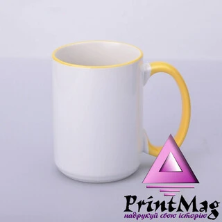 ЧАШКА КОЛЬОРОВА BIG 425 ml, (ZHOVTA) З КОЛЬОРОВИМ ОБІДКОМ І РУЧКОЮ