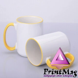 ЧАШКА КОЛЬОРОВА BIG 425 ml, (ZHOVTA) З КОЛЬОРОВИМ ОБІДКОМ І РУЧКОЮ